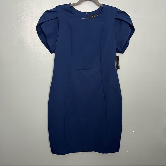 NWT Liverpool Tulip Sleeve Sheath Dress Navy Blue Women’s 10 - Picture 2 of 15